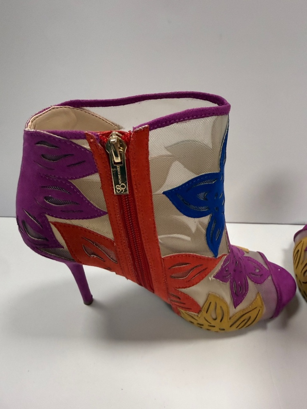 Floral Multicolor Mesh Ankle Bootie - Purple, Orange, Blue, Yellow - Picture 5 of 7